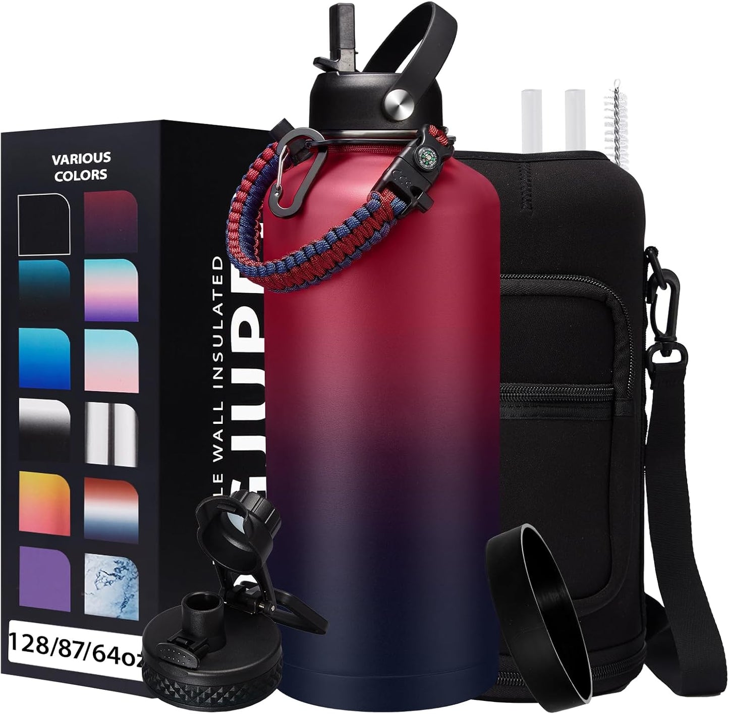Botella agua aislada acero inox 87oz popote 48h frío 24h