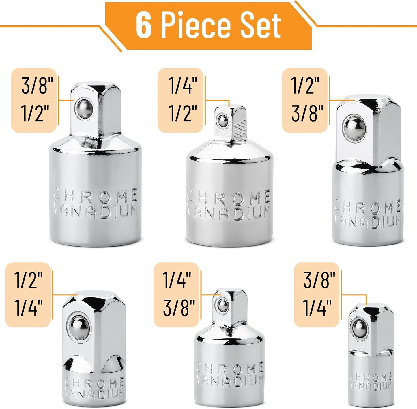 Set 6 Pzas Adaptador Enchufe Impacto Bates Plata 1/4 3/8 1/2