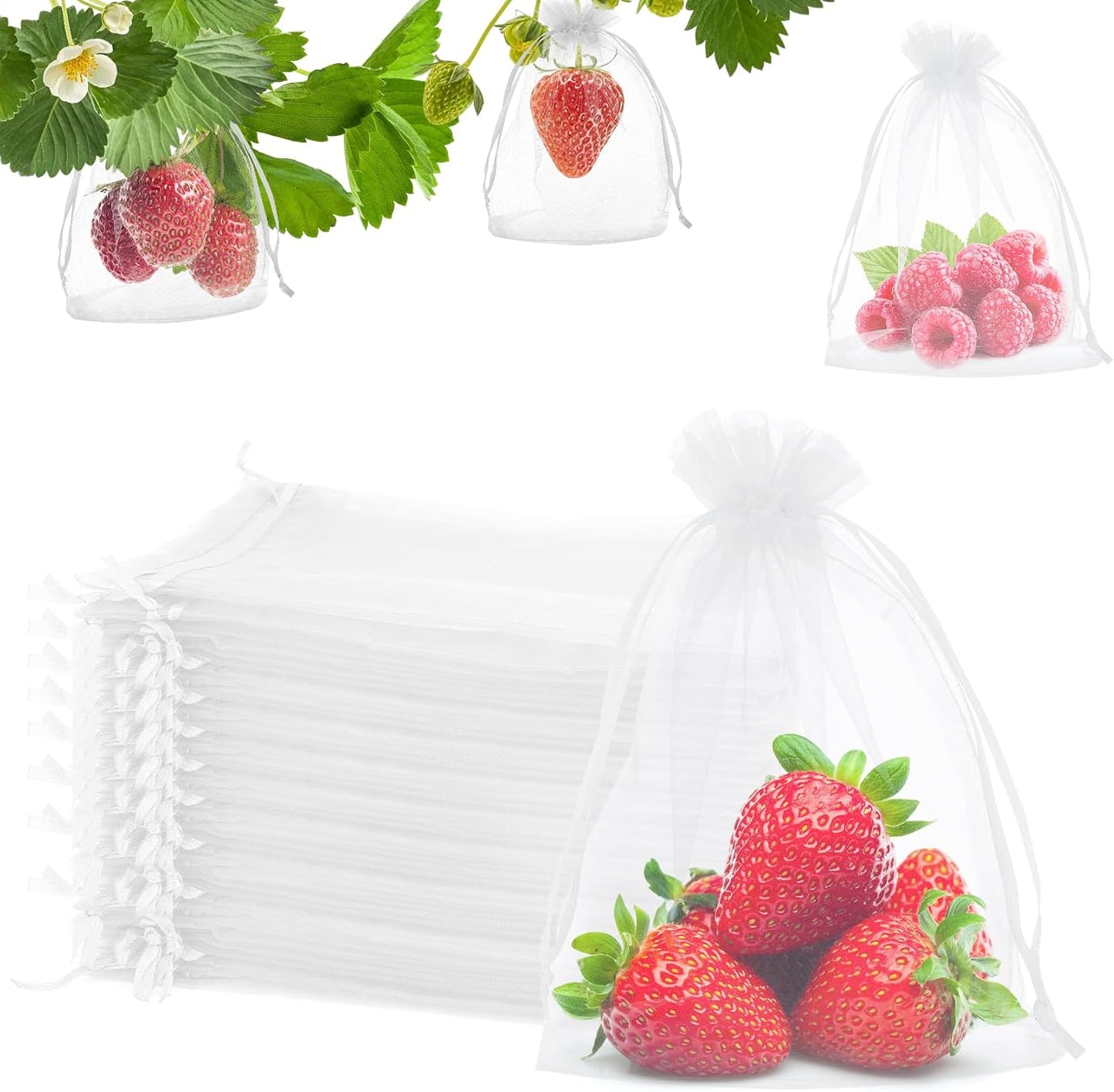 100 Bolsas Red Frutas 4x6pulg Con Cordón Reutilizables
