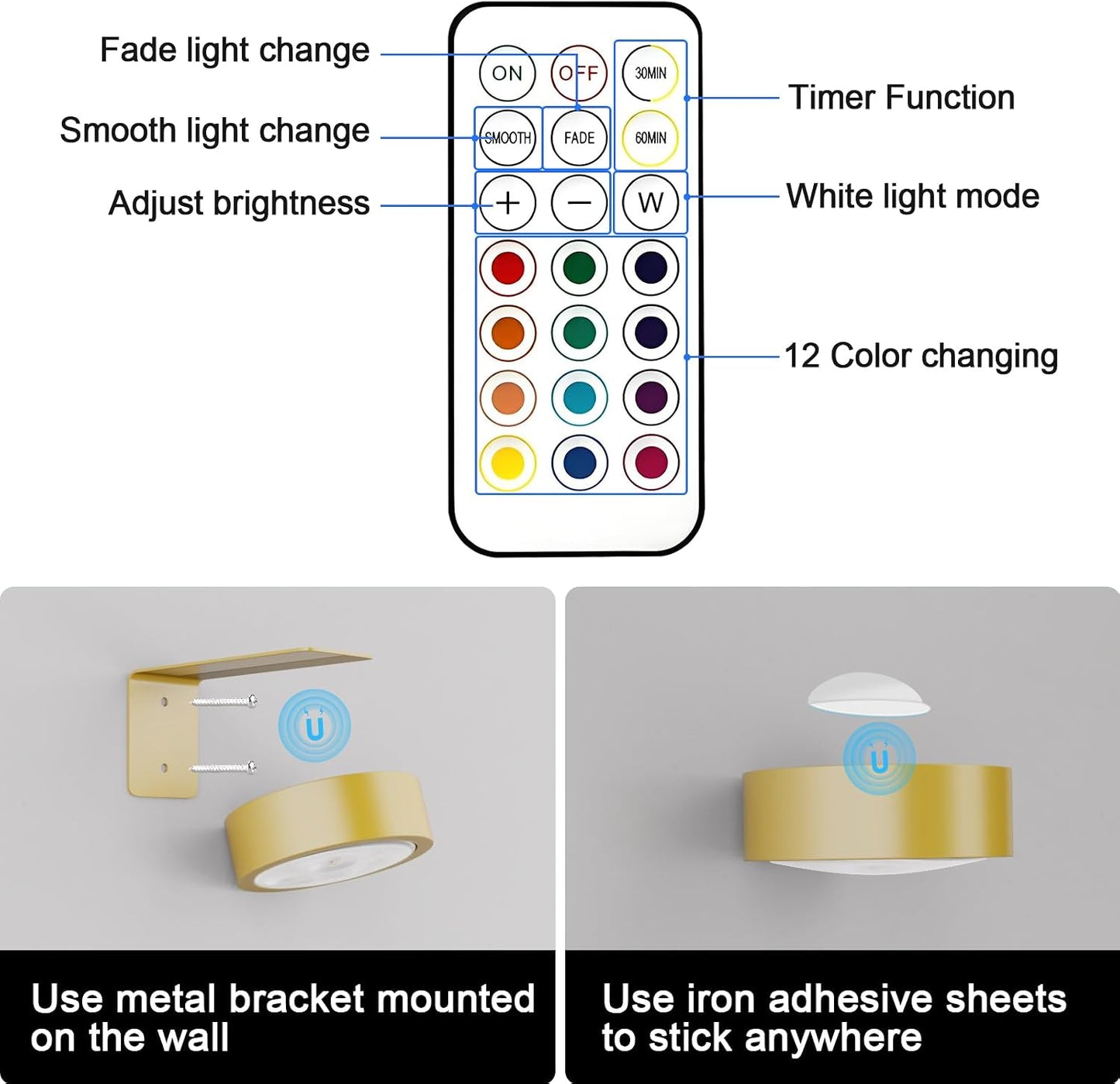 3 Luces RGB para Cuadros Pared Batería Recargable 3 Modos