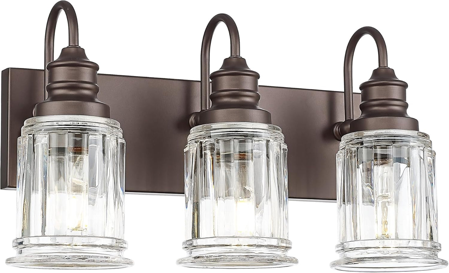 Lámpara baño 3 luces cristal campana bronce aceitado