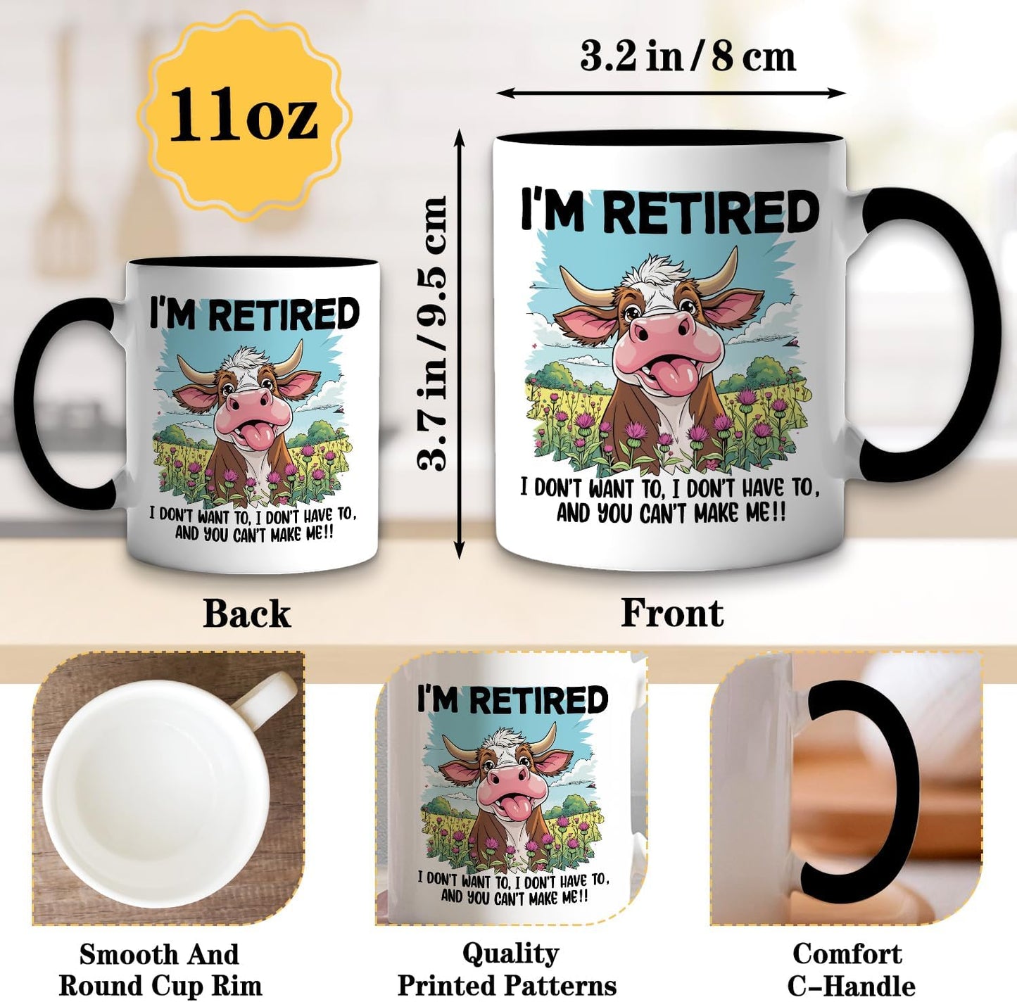 Taza café cerámica estampado vaca 11oz regalo despedida