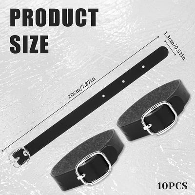 10 Pzas Correas Etiquetas Equipaje Cuero Negro Hebilla Metal