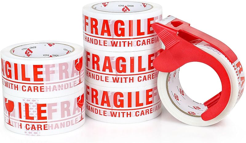 6 Rollos Cinta Frágil 2pulg x 180pies Dispensador