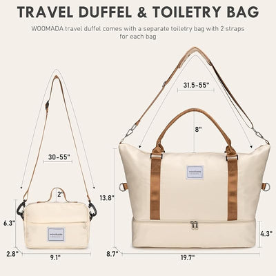 Bolsa viaje mujer con compartimento zapatos y aseo beige/marrón
