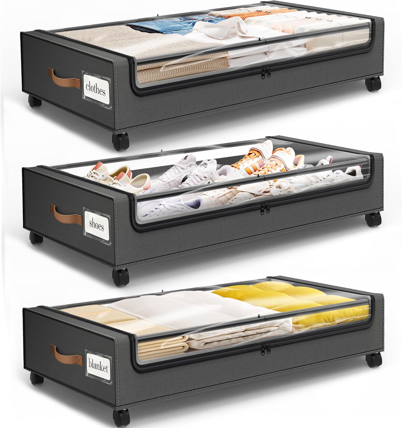 3 Pzas Alm. debajo cama con ruedas y ventana