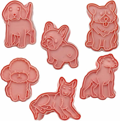 Juego 6 Pzas Sellos Fondant 3D Perro Rosa