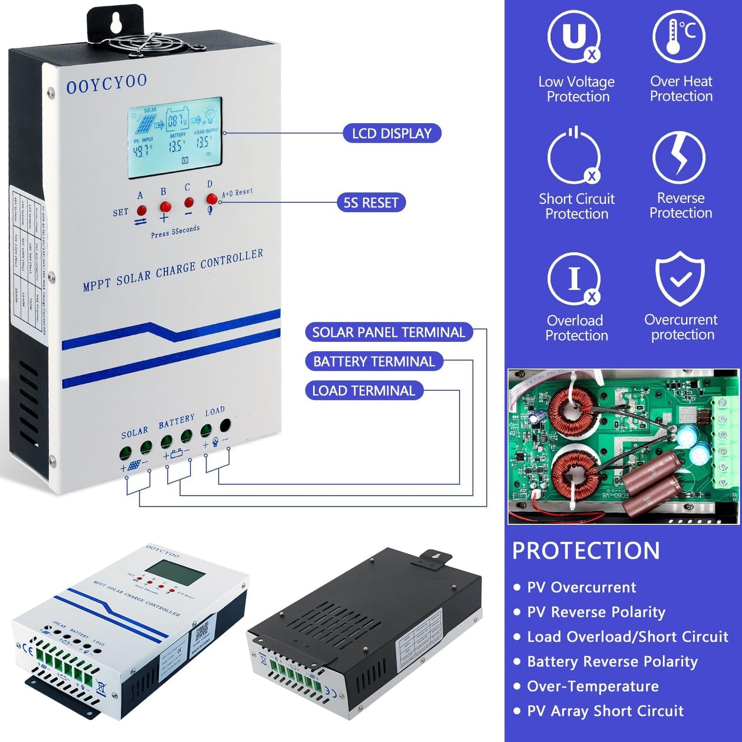 Controlador carga solar MPPT 40A 12-48V con LCD