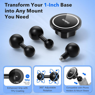 Kit adaptador bola 1pulg perno 1/4-20 soporte magnético