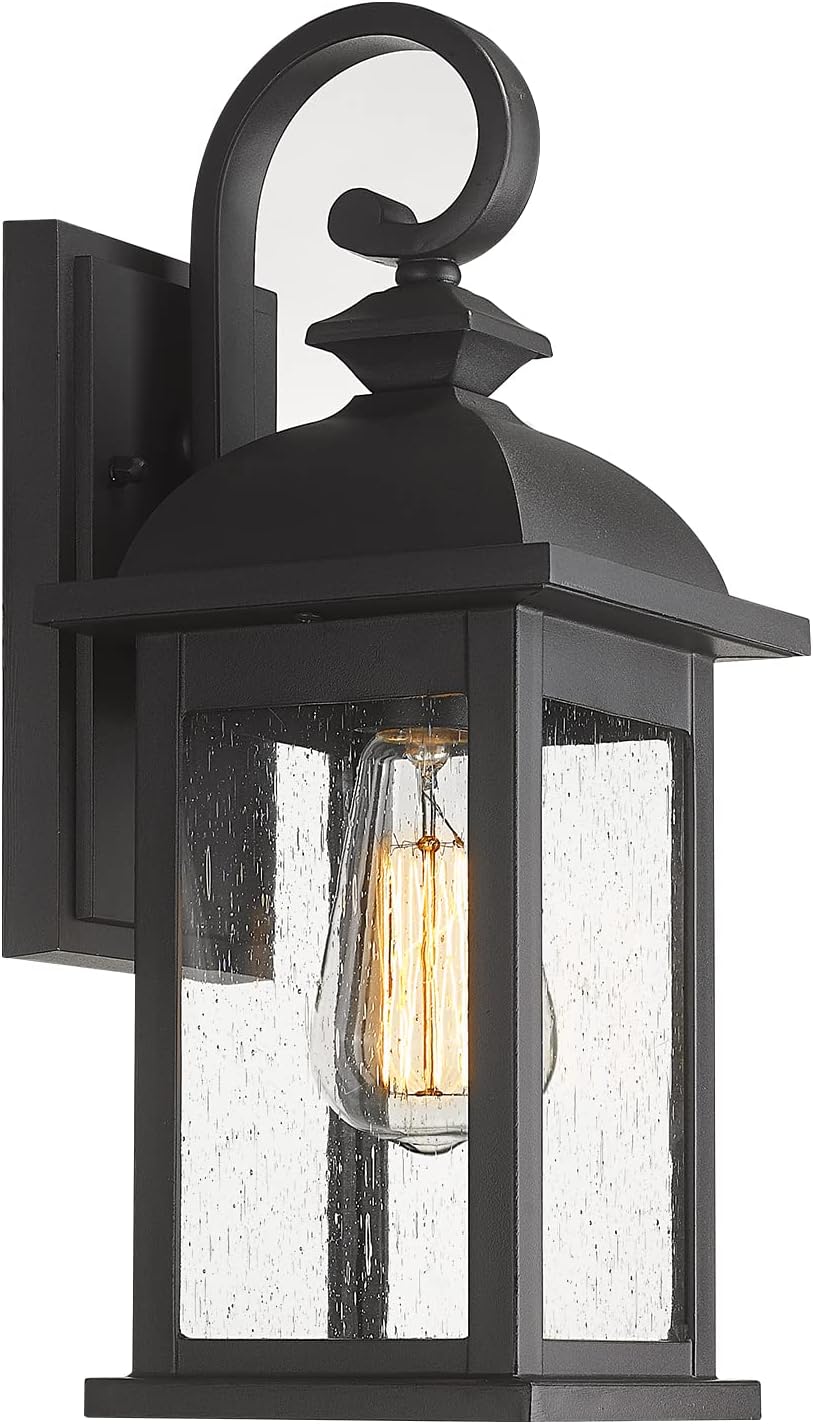 Aplique pared exterior vidrio granulado negro mate luces