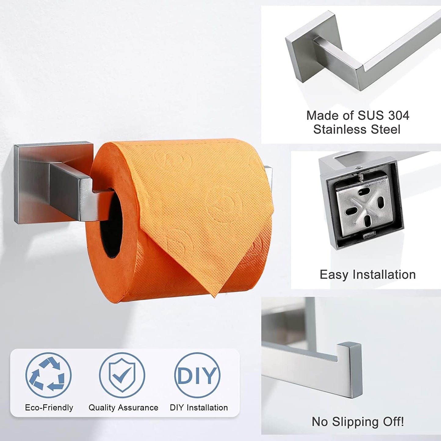 Soporte papel higiénico níquel acero inox cuadrado cocina