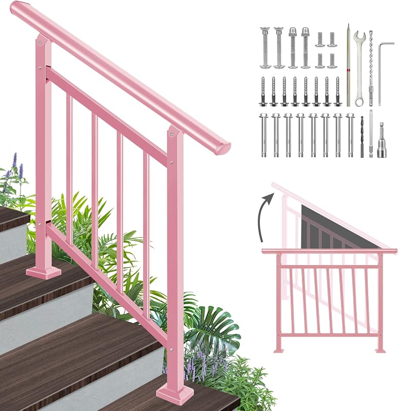 Barandilla escalera metal rosa ajustable 1-3 escalones