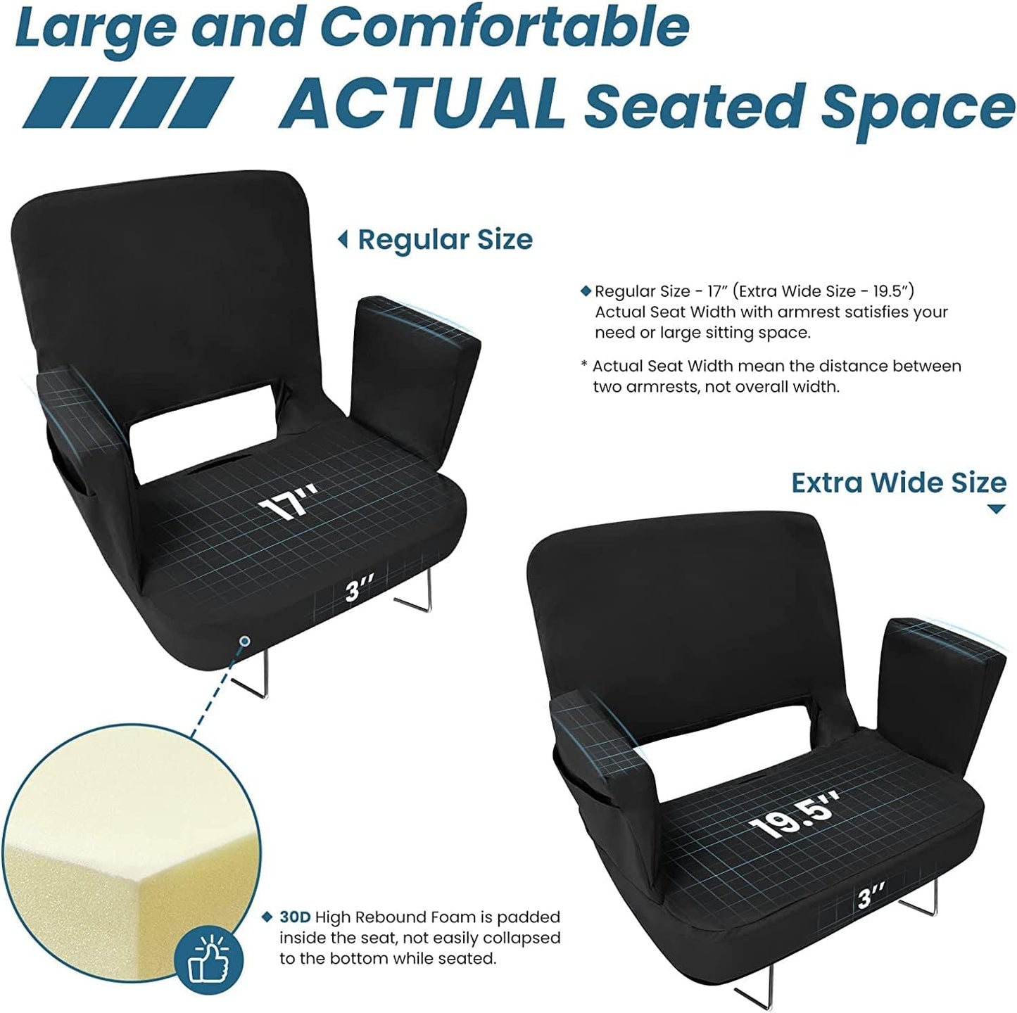 Asiento estadio reclinable 3 posiciones con soporte ancho