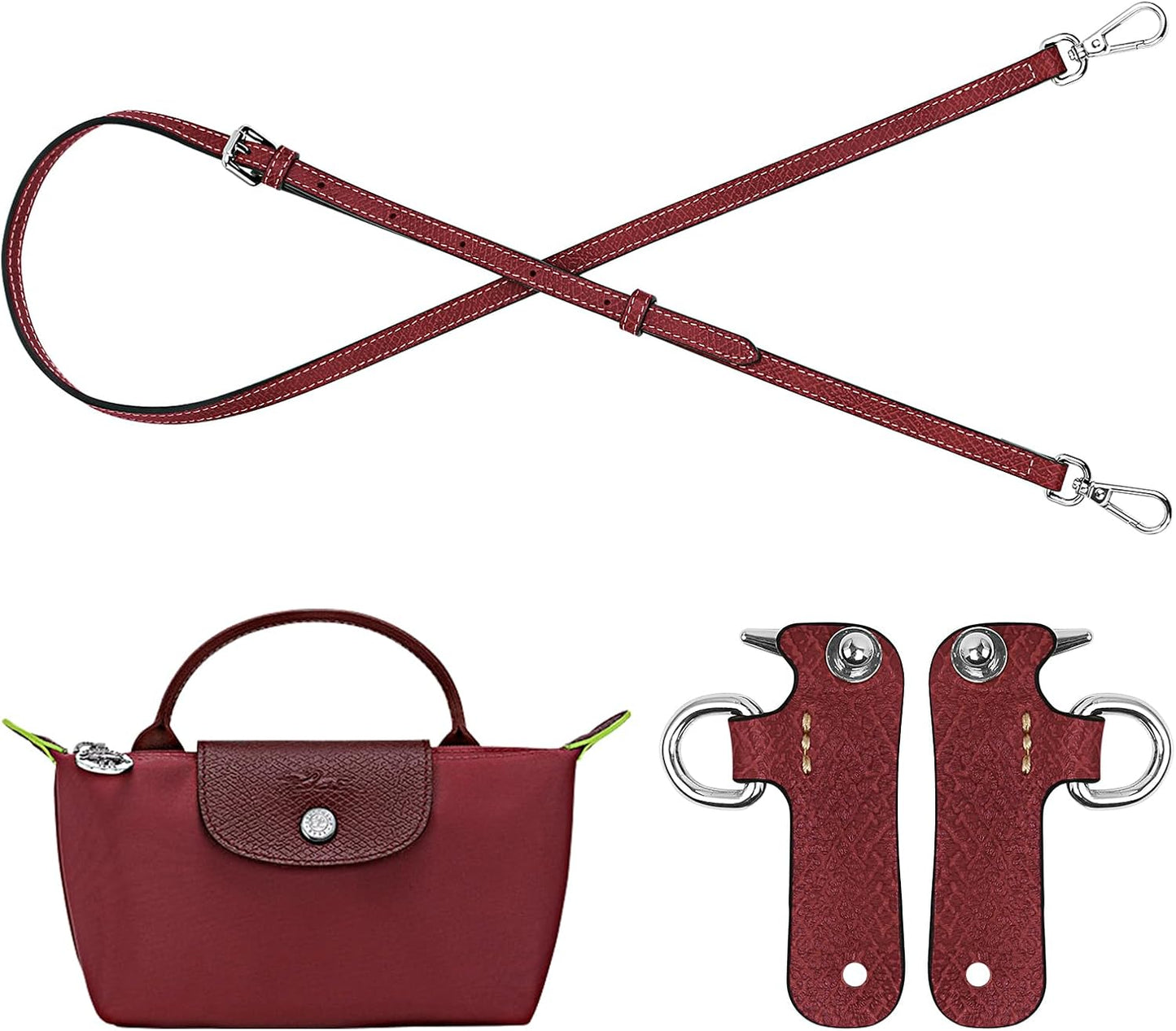 Bolso cuero correa ajustable reemplazo Le Pliage Mini Rojo Granada