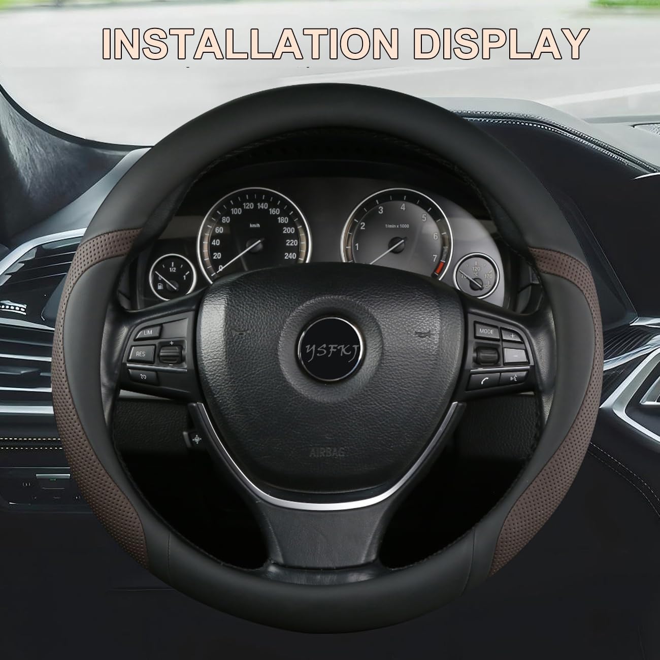 Funda cuero volante 15" antiderrap para coches marrón