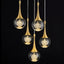 Lámpara colgante cristal 5 luces LED dorada forma lágrima