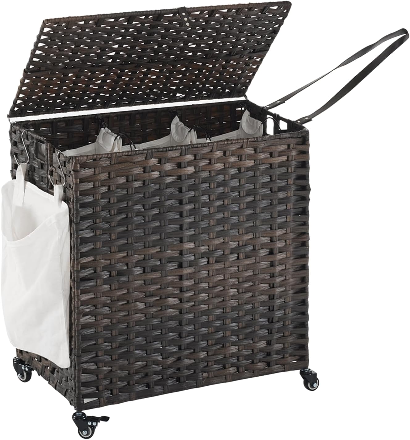 Cesta ropa con ruedas 3 secciones ratán 150L