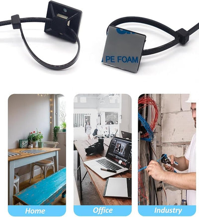 100 Soportes Adhesivos para Bridas de Cables 6pulg