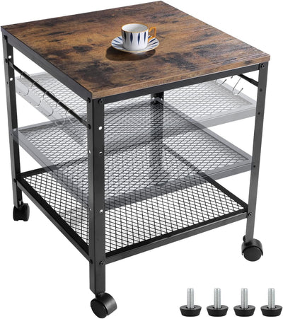 Mesa auxiliar rústica 2 niveles estante ajustable 19.7x19.7x24pulg
