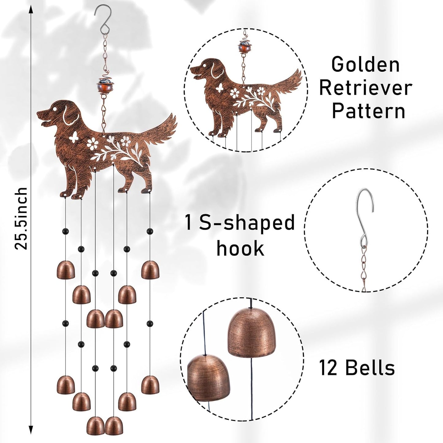 Campanillas viento navidad golden retriever 24pulg