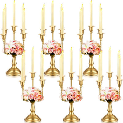 6 Candelabros Dorados Metal para Velas 5 Brazos