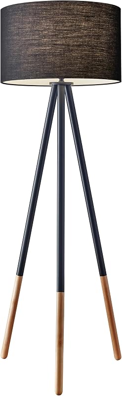 Lámpara pie 60.25in metal negro con puntas madera 150W
