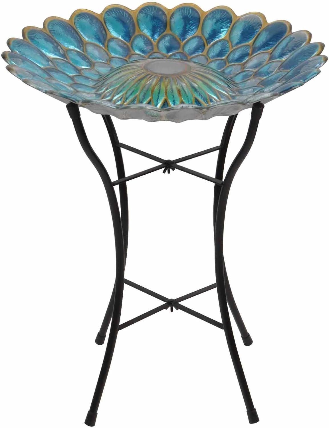 Tazón baño pájaros luz LED mosaico vidrio azul 53.3cm