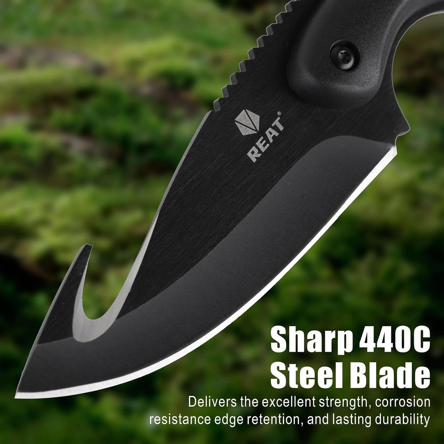 Cuchillo fijo acero 440 8" funda gancho ABS ergonómico