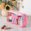 Bolsa maquillaje transparente con lazo rosa organizador viaje mujer