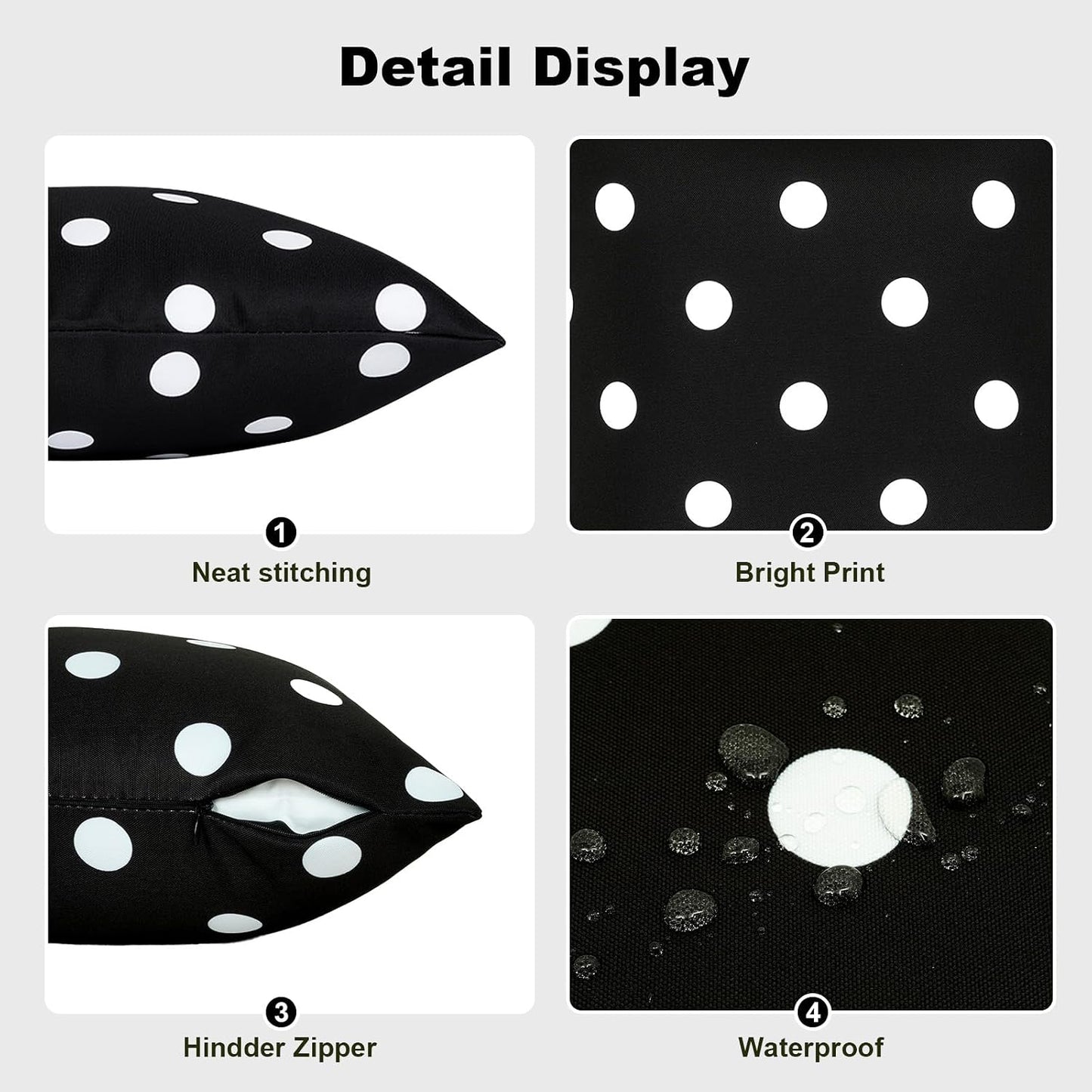 2 Fundas Almohada Impermeables 18x18" Lunares Negros