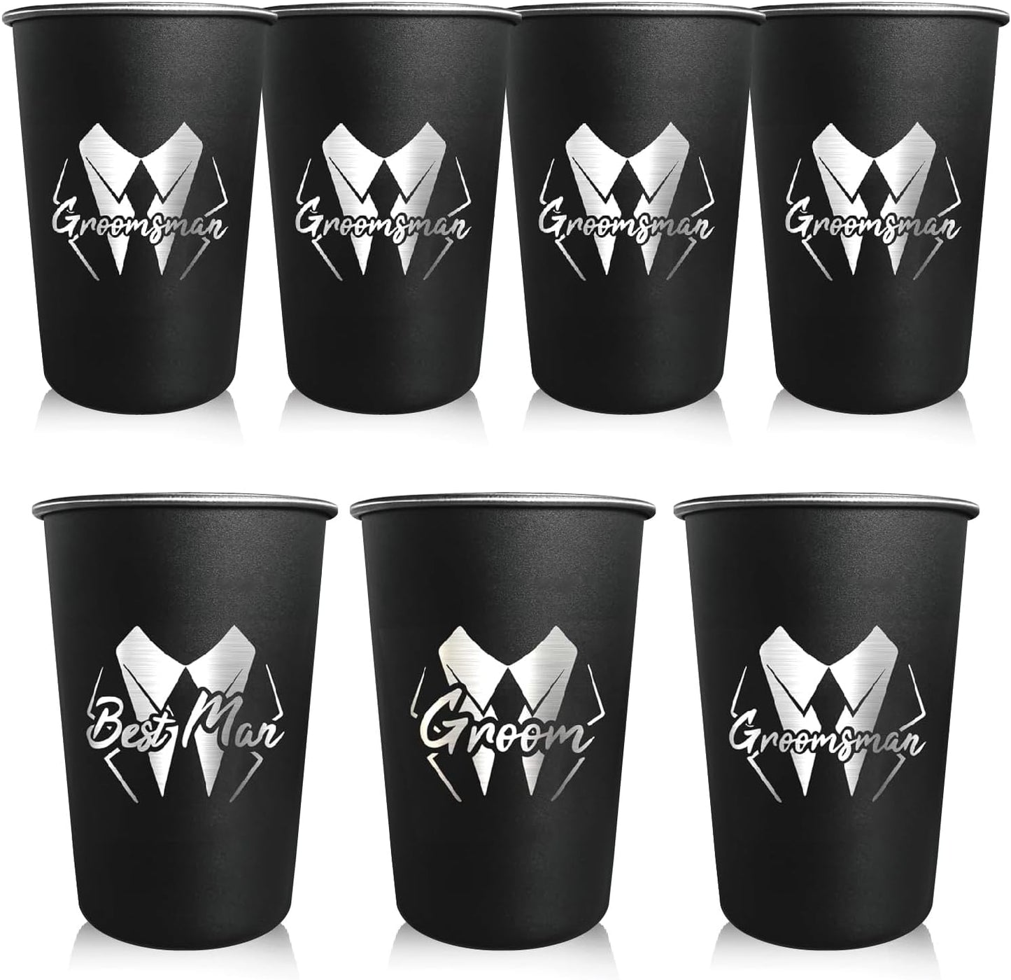7 Vasos Acero Inox 16oz para Padrinos Boda