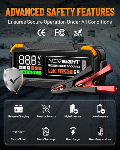 Arrancador batería coche 5000A 12V USB tipo C luces naranja