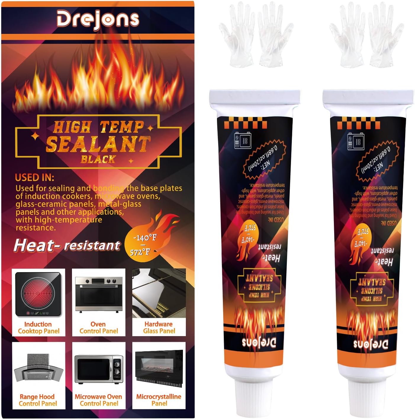 Sellador silicona alta temp para estufas 0.7oz 2uds