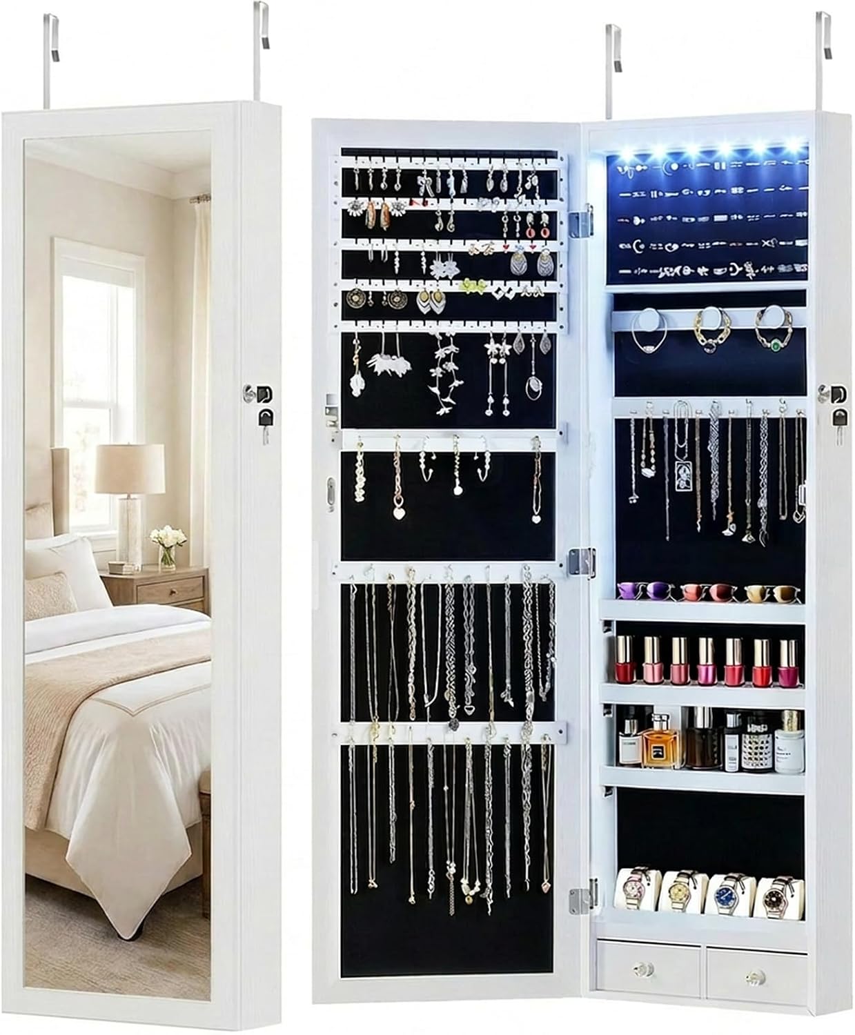 Gabinete joyería con espejo 6 luces LED para pared o puerta