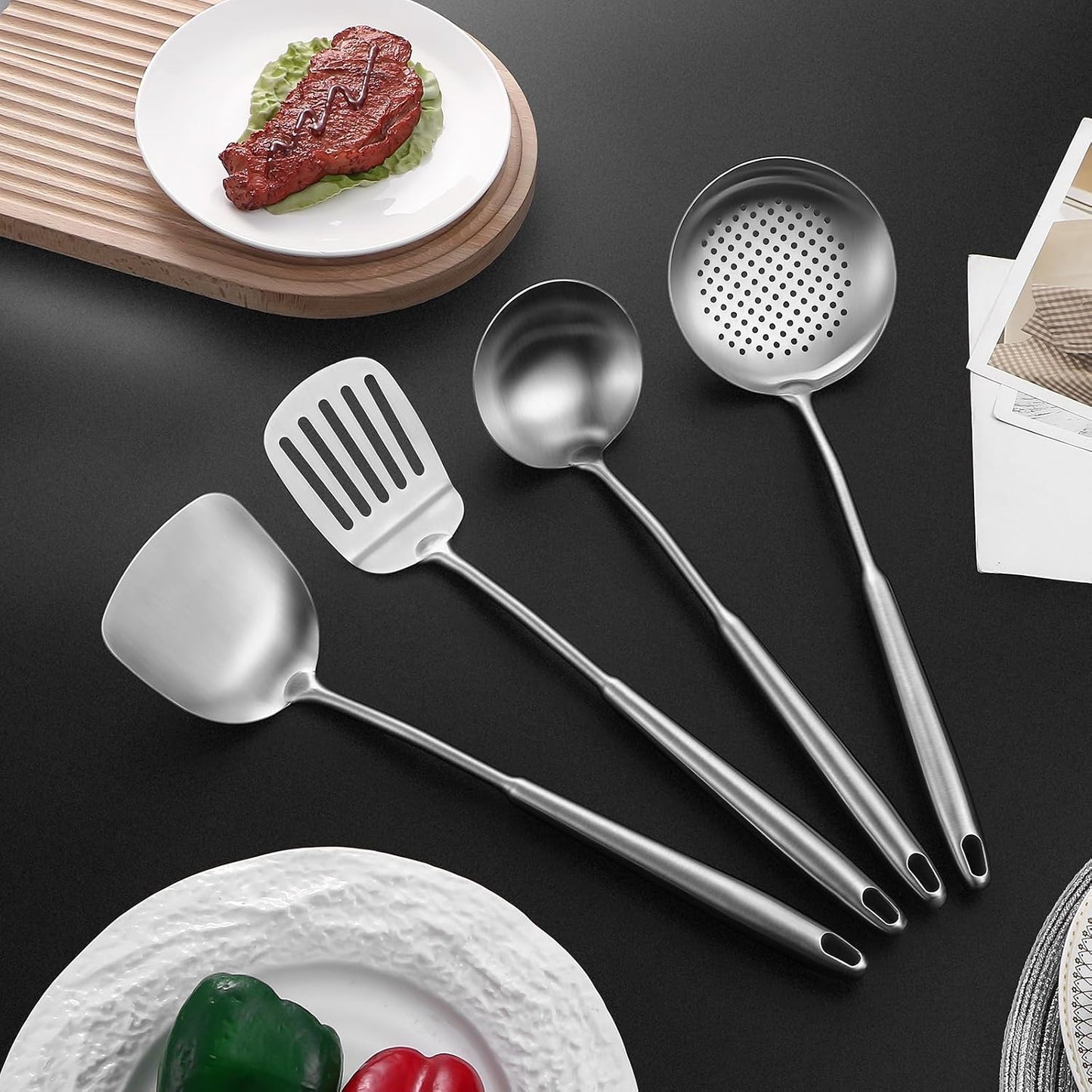 Set 4 Utensilios Wok Acero Inox 304 15pulg