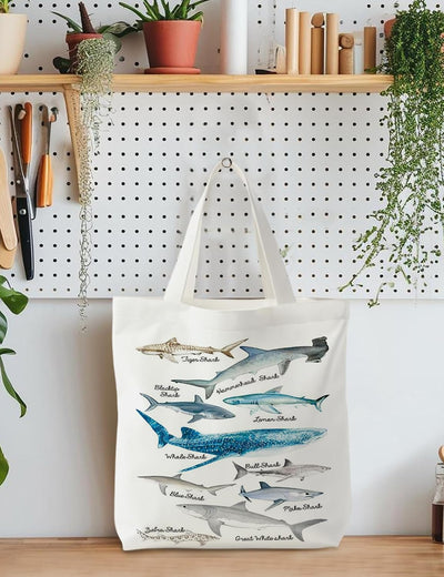 Bolsa playa tiburones lona mujer