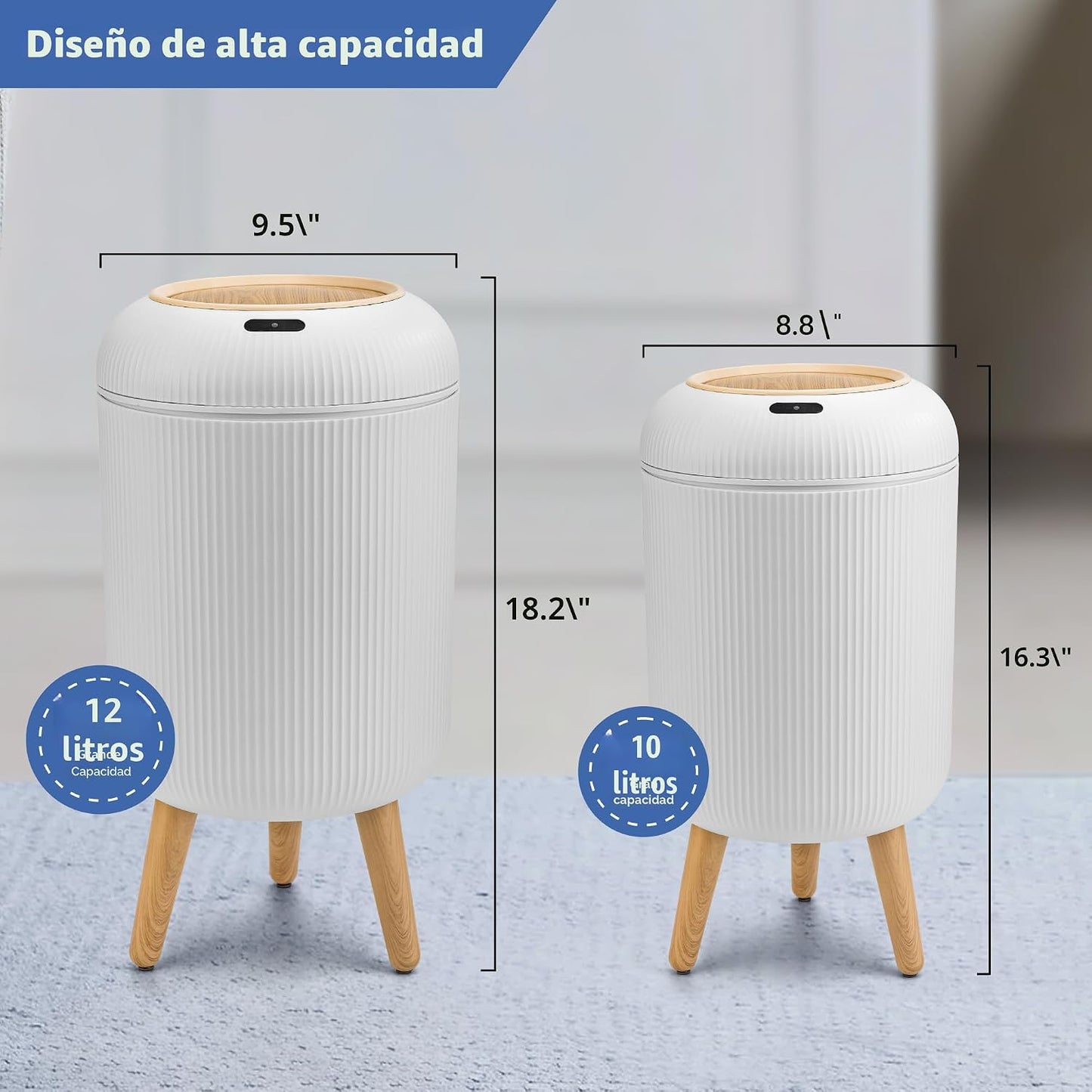2 Cubos Basura Automáticos 12L/3gal y 10L/2.64gal con Sensor