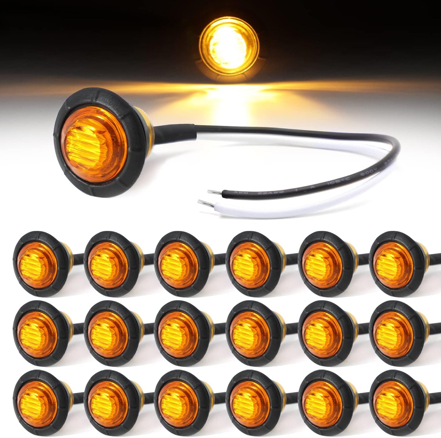 20 Luces LED Ámbar 3/4pulg 12V CC para Camión