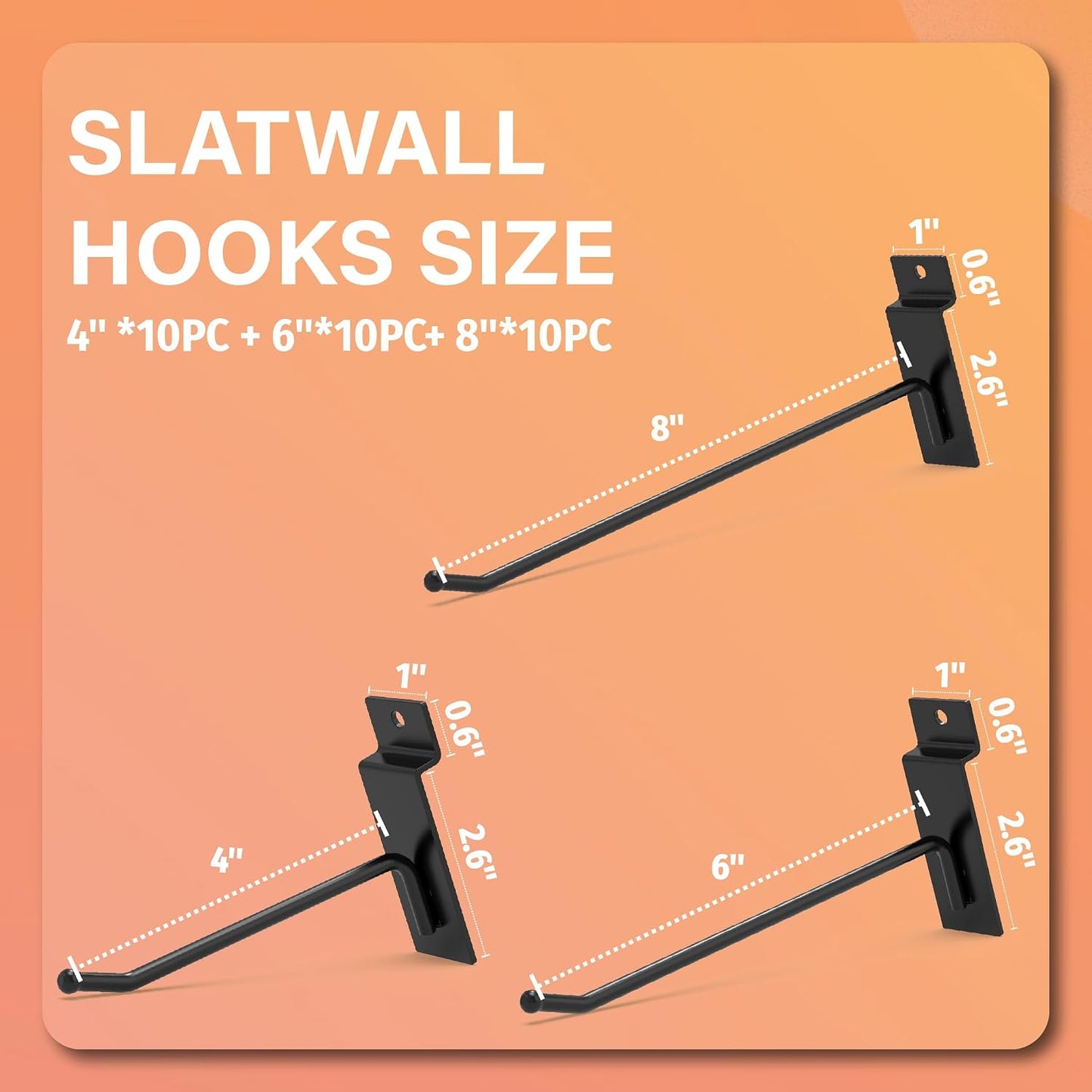 Ganchos pared listones 10.2-20.3cm 30pzas negro metal