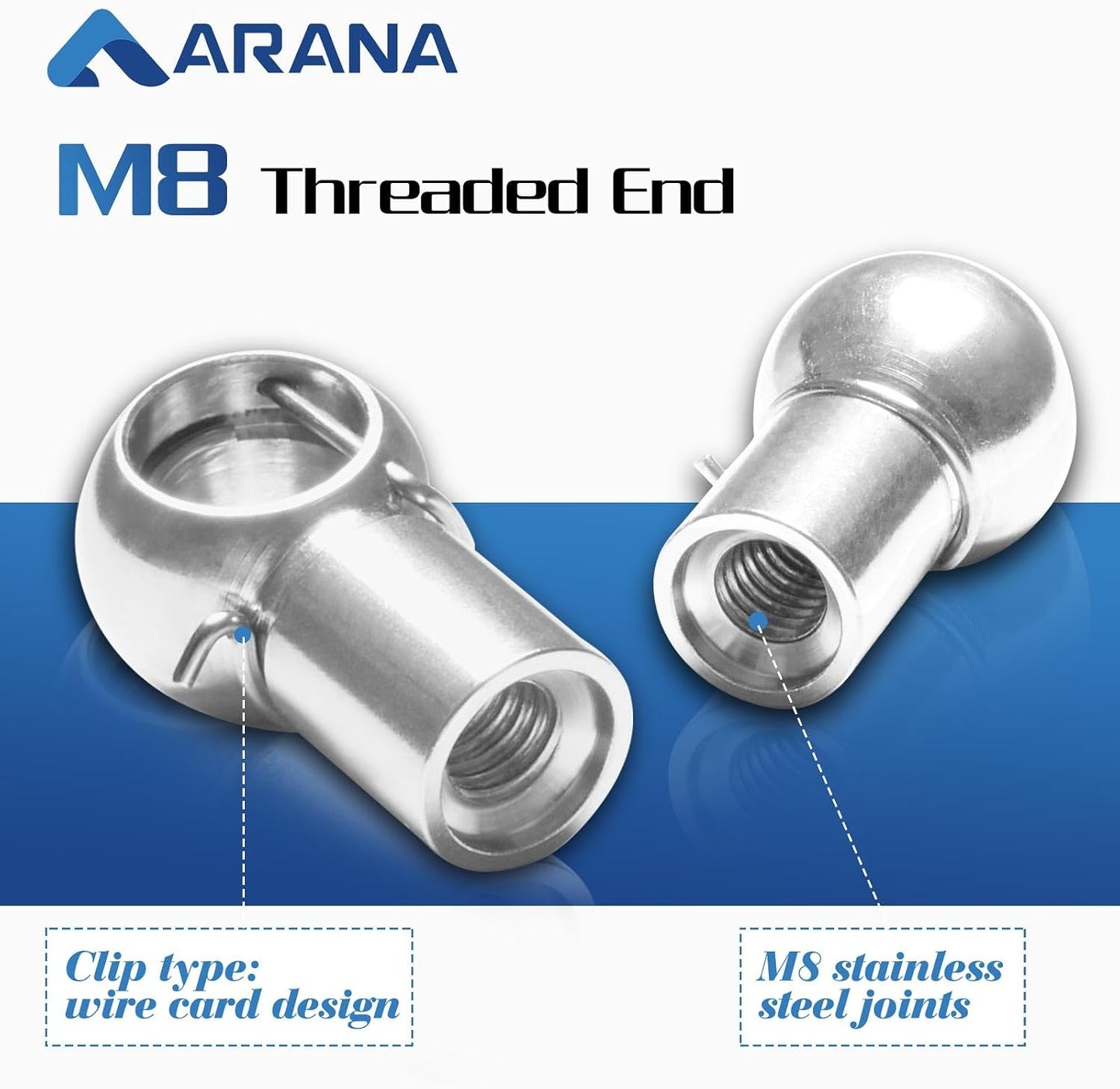 Conexiones bola acero inox M8 4 Pzas soporte elevación