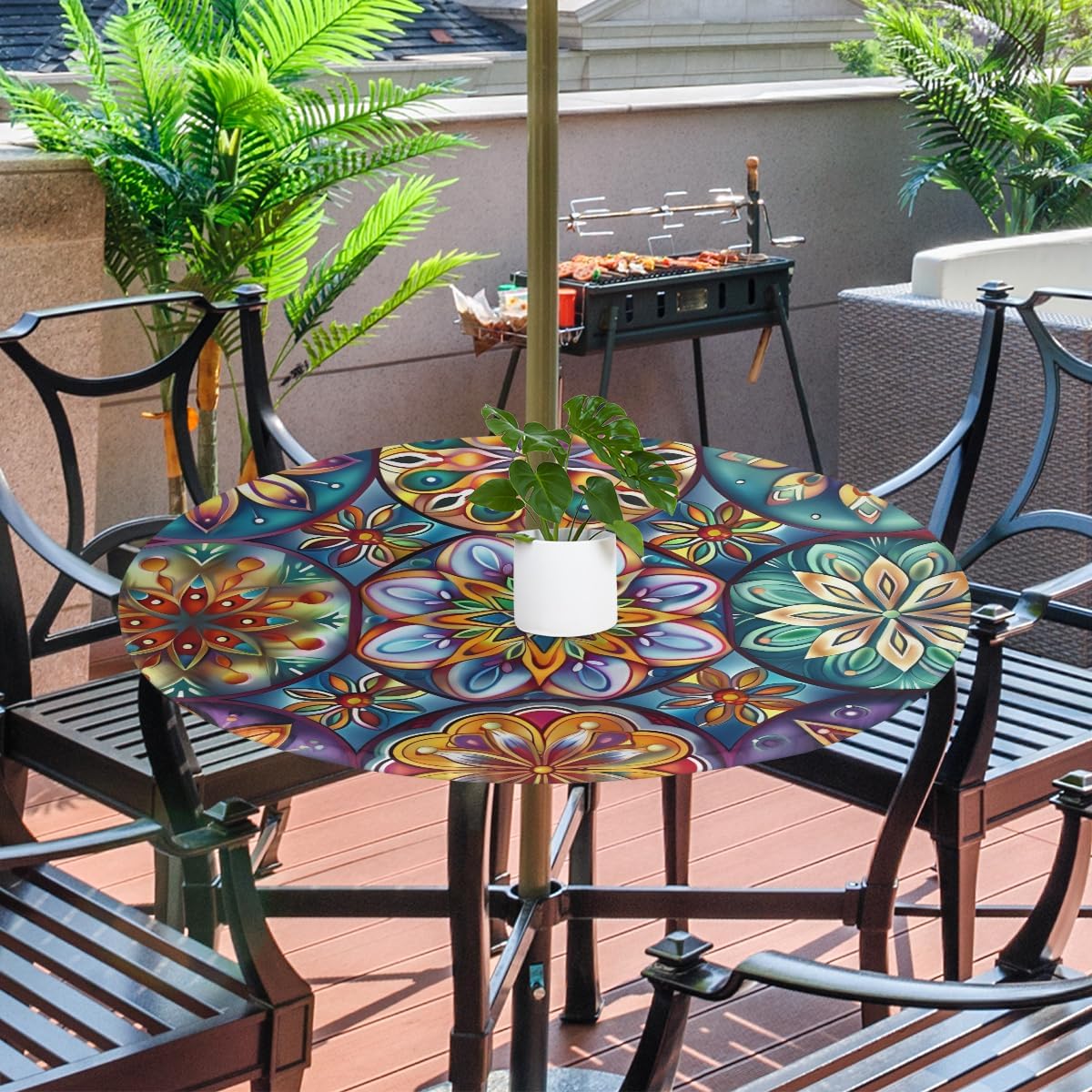 Mantel exterior redondo con cremallera flores mandala 45-56