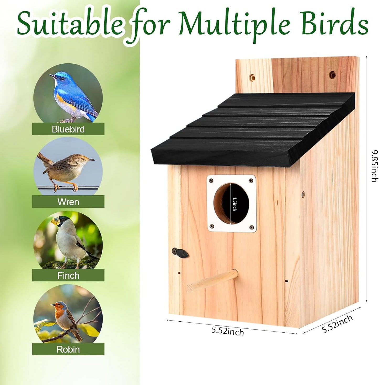 4 Casas Pájaros Madera Negra Exteriores Protección