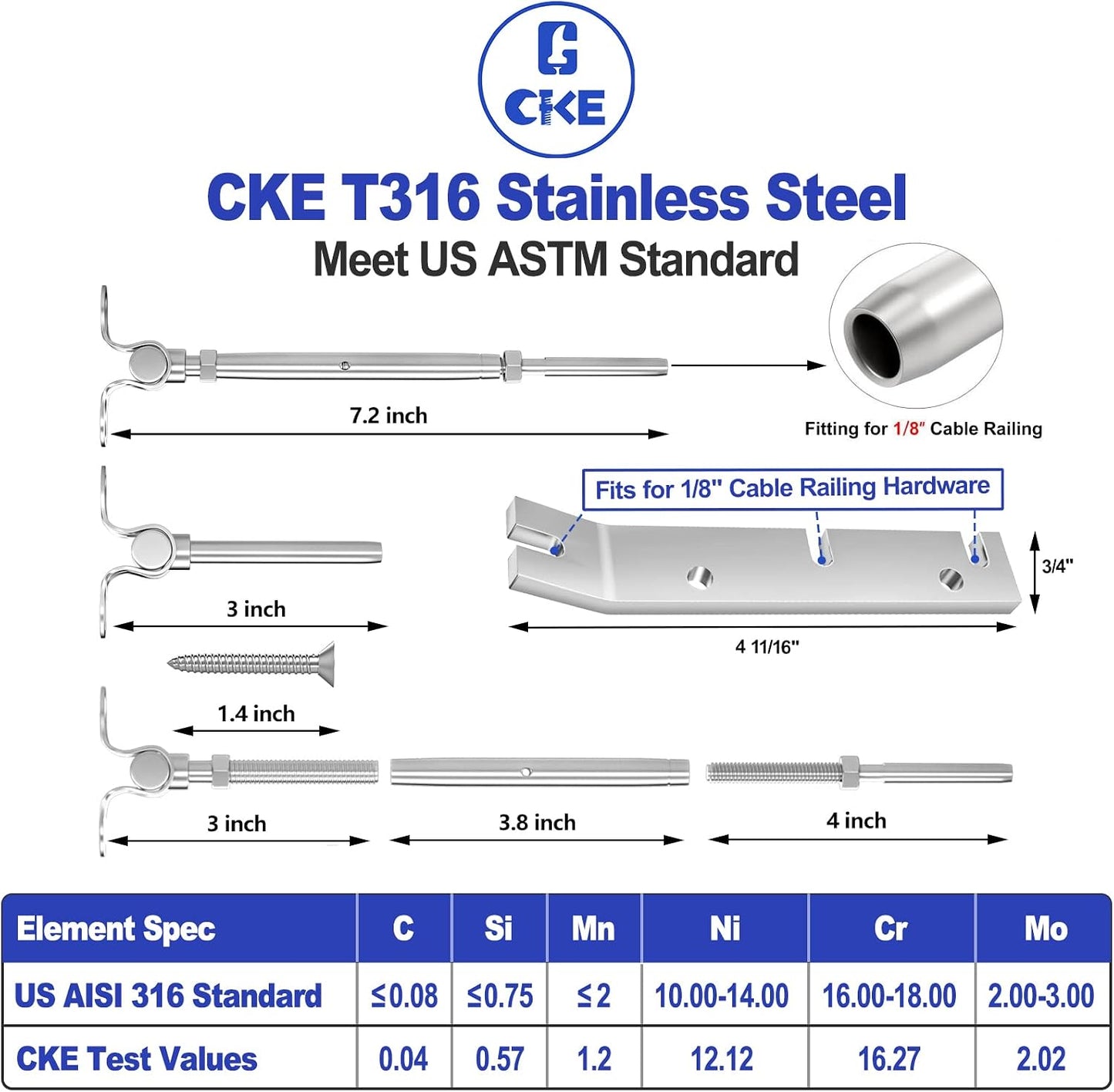 Kit 10 pares barandilla cable acero inox T316 para poste madera