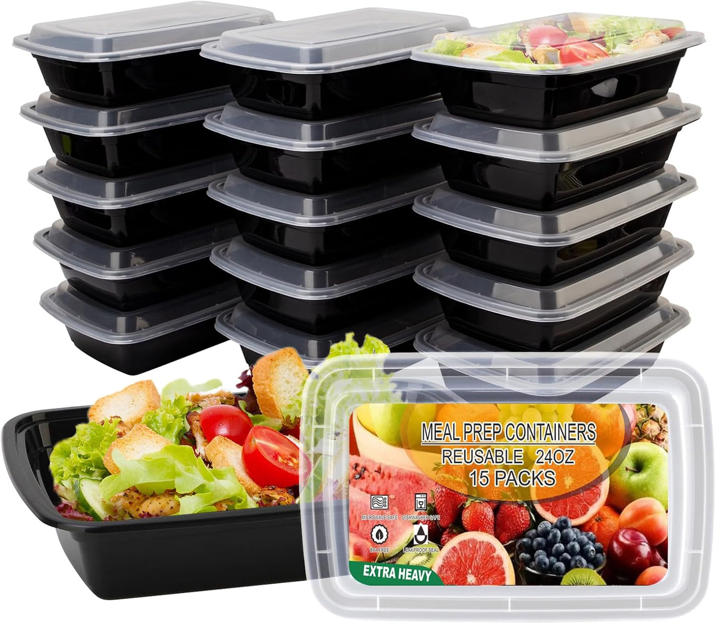 15 Pzas Recipientes Plástico 24oz para Preparar Alimentos