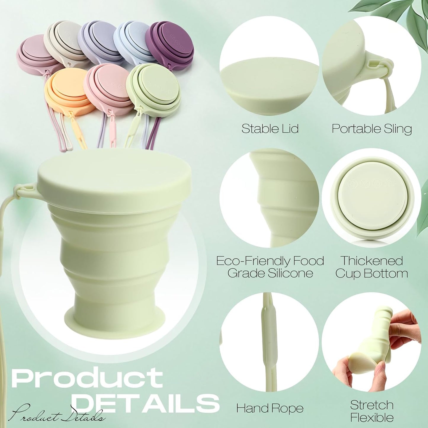 8 Tazas Silicón Plegables 7oz Campamento Color Macarrón