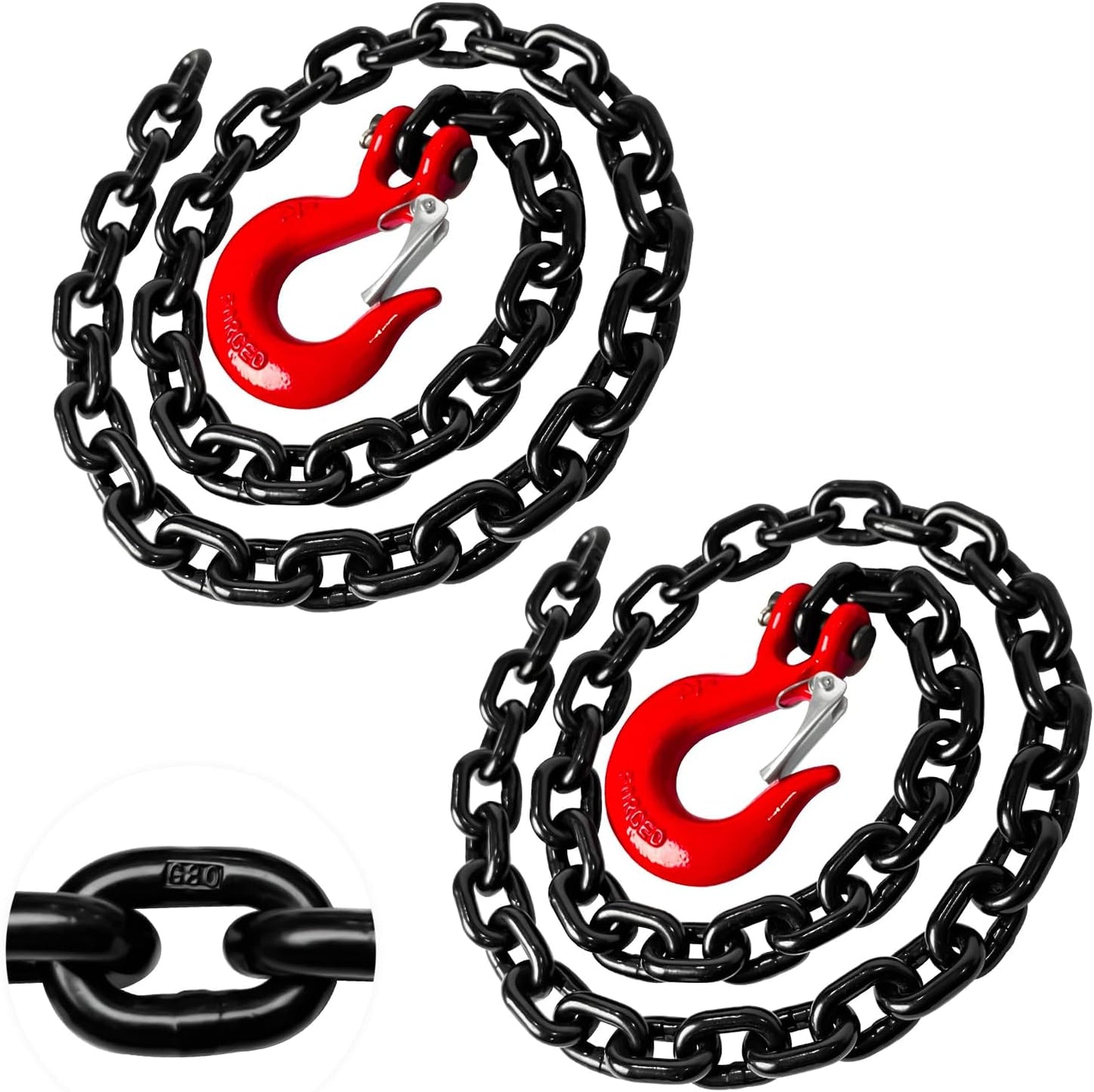 2 Cadenas Seguridad Remolque 36" Negro Gancho Rojo 1/4
