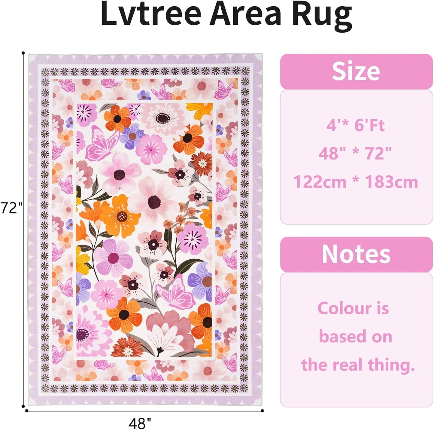 Alfombras sala comedor 4x6ft estampado floral rosa