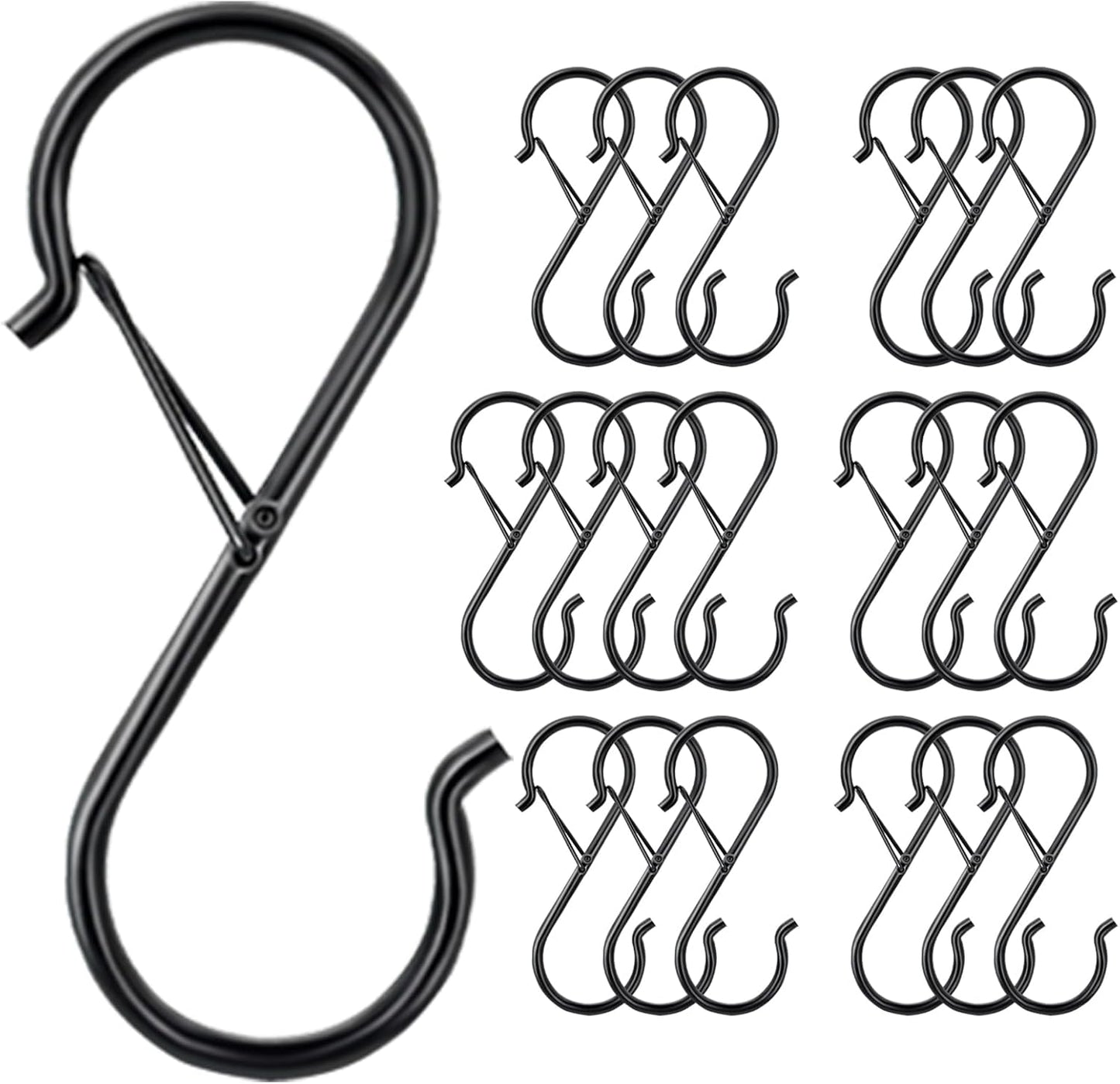 20 Ganchos en S 3.5" Resistentes para Ropa y Ollas Negro