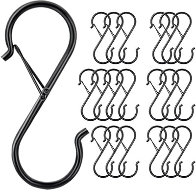 20 Ganchos en S 3.5" Resistentes para Ropa y Ollas Negro