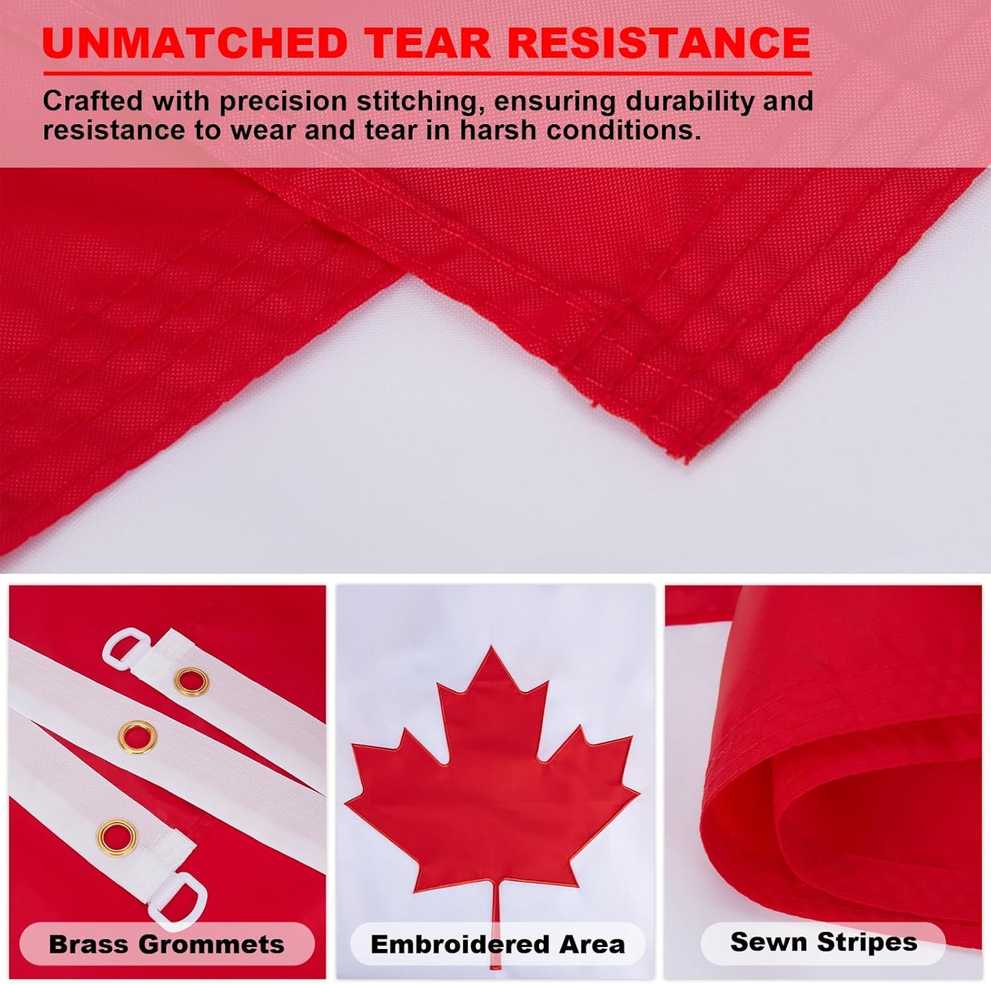 Bandera Canadá exterior 5x8ft con hoja arce y ojales latón